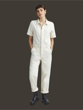 Everlane Women’s Size 6 Cream Colored Short Sleeve Denim Overall Jumpsuit Casual